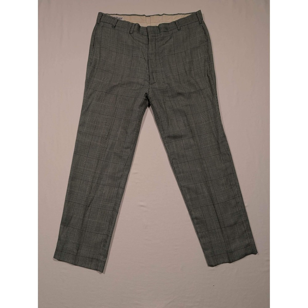 Vintage Farah Glen Plaid Slacks Mens 33x25 Grey Green Check Trousers Made in USA